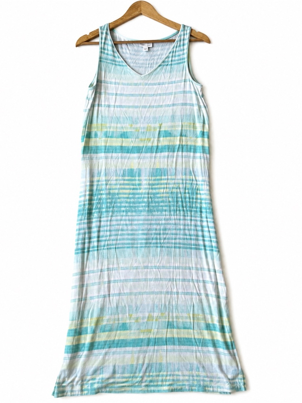 J. Jill Striped Sleeveless Maxi Dress in Light Blue, White and Yellow,Size Small
